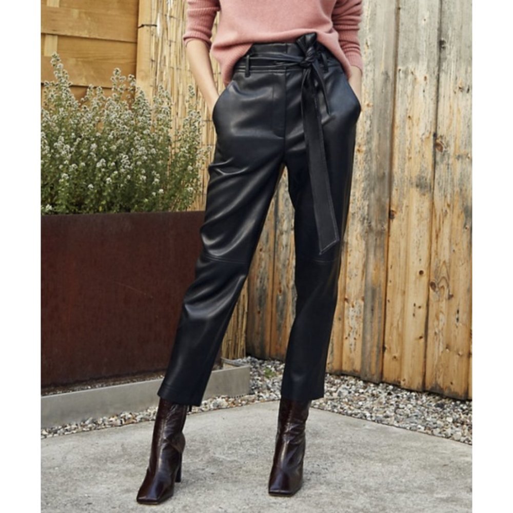 ARITZIA WILFRED High Tied Pant in Black Vegan Leather - Size US 00 (No belt) - Picture 1 of 16